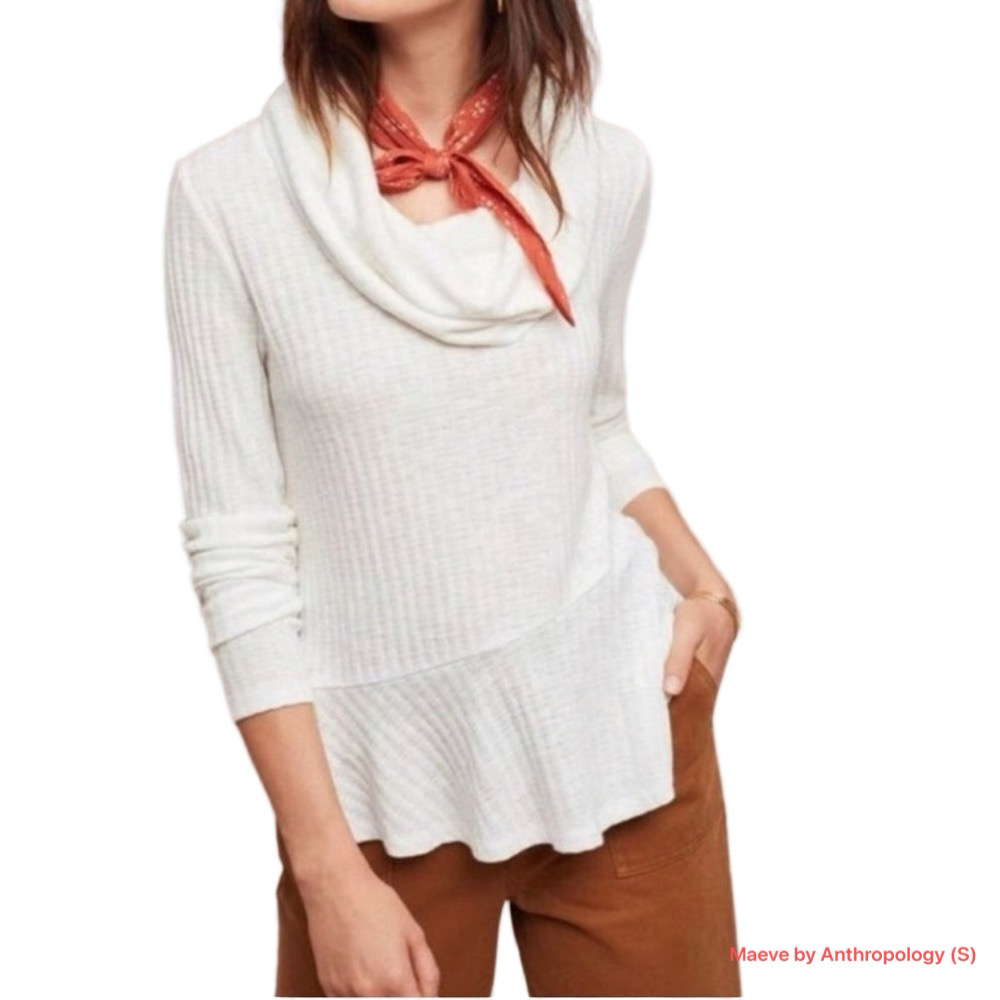 🪗Anthropologie Maeve white  Cowl Neck Sweater /Top size Small GUC